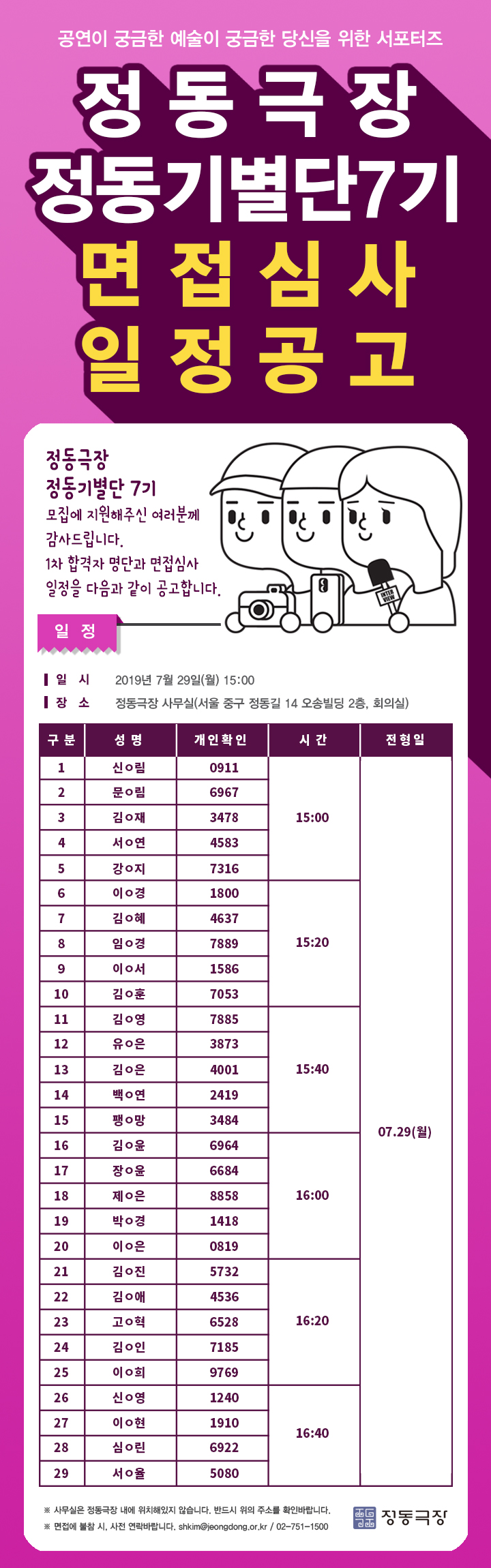 정동기별단 7기 면접심사 일정
